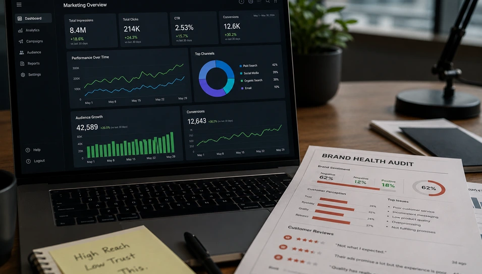 Brand communication challenges revealed through brand audits, customer perception, and marketing performance analysis