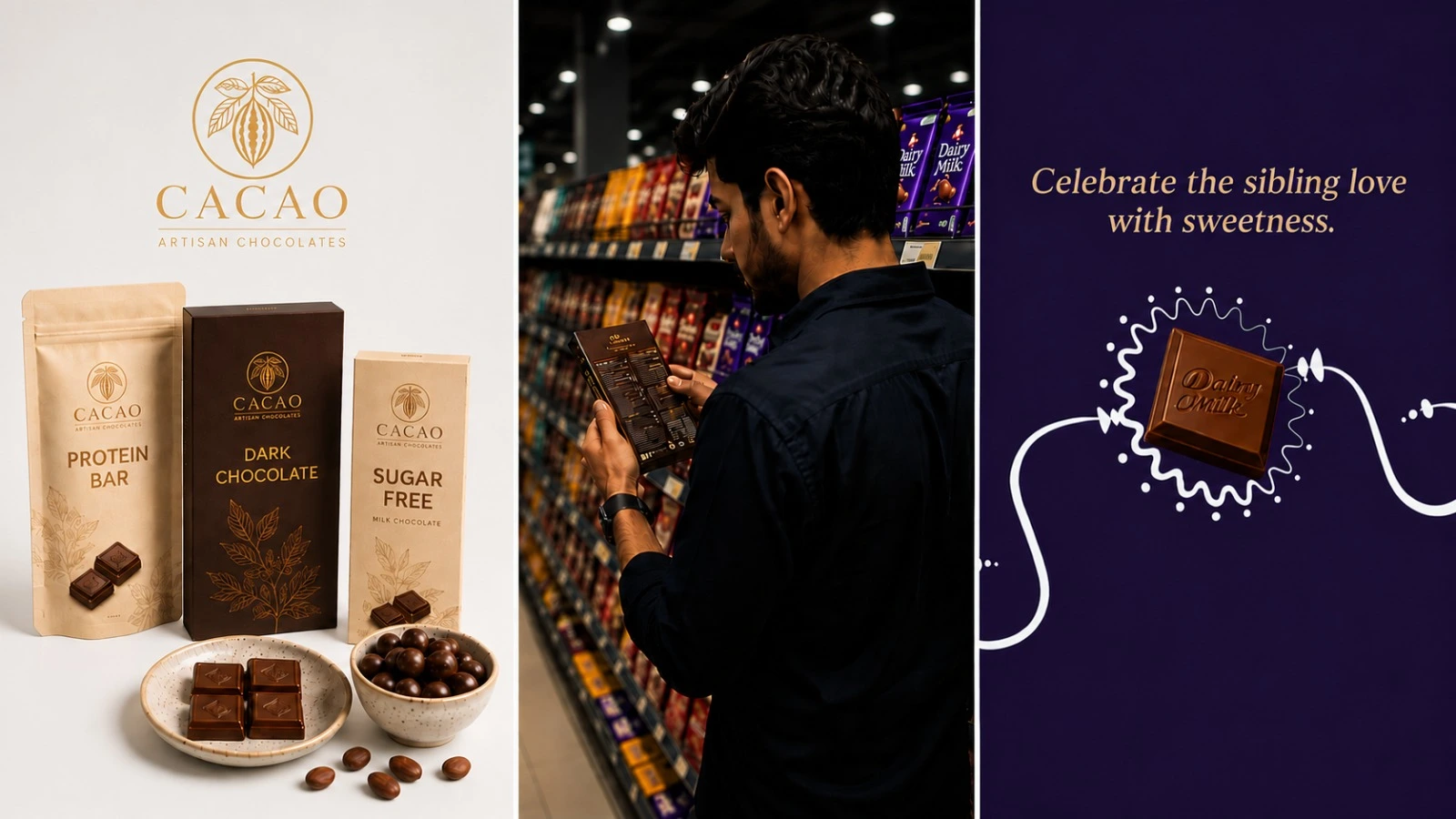 Essential elements of confectionery branding including product packaging, shelf presence, and brand communication.