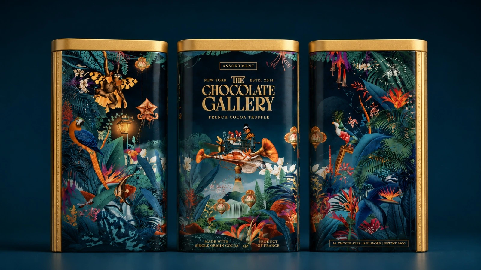 Premium confectionery packaging design with luxury illustrations, storytelling, and premium branding aesthetics.