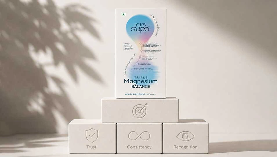 Premium Let's Supp Omega 3 bottle and packaging illustrating wellness branding, nutraceutical packaging design and product presentation
