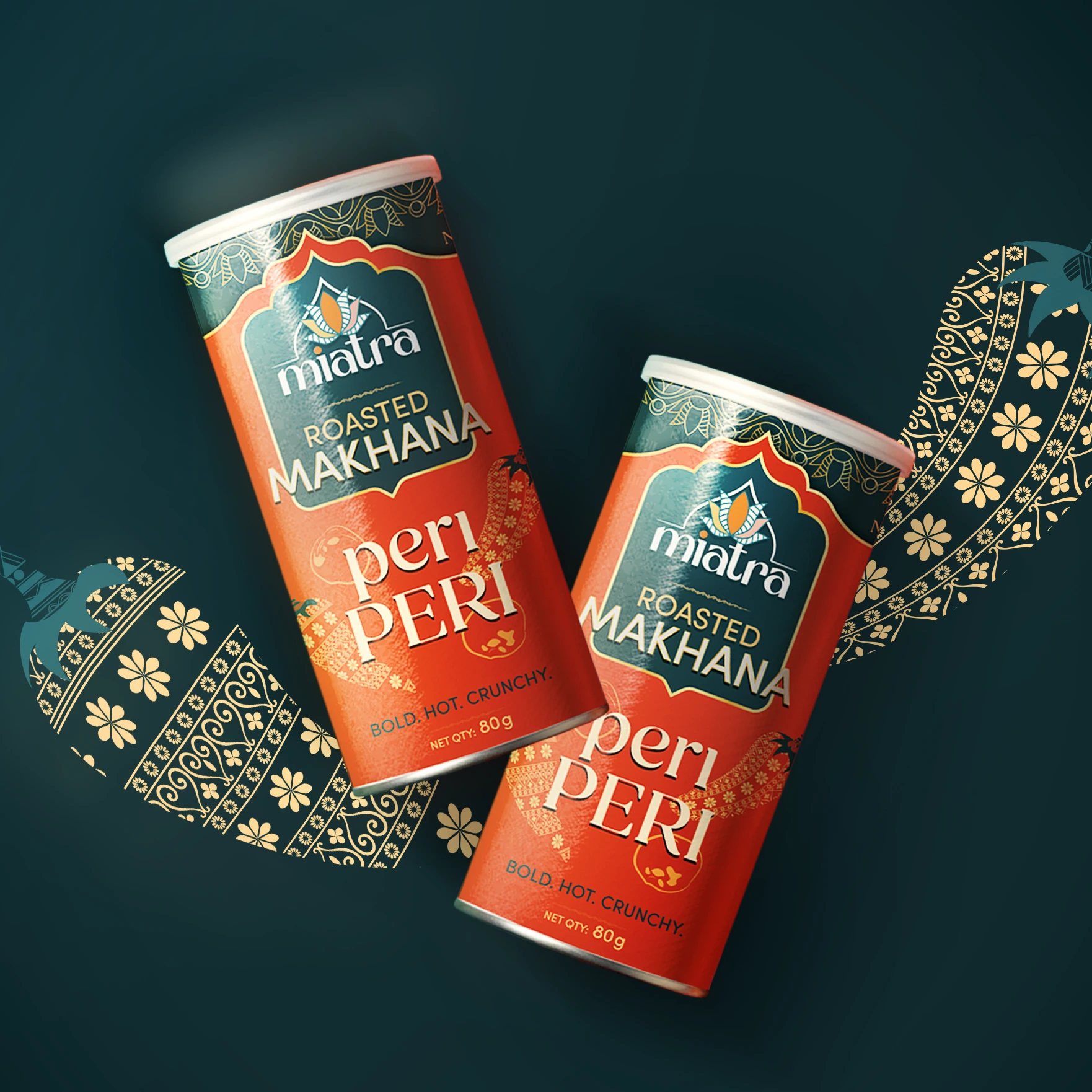 Creative makhana branding and packaging mockup designed to position roasted fox nuts as a modern and premium snack brand.