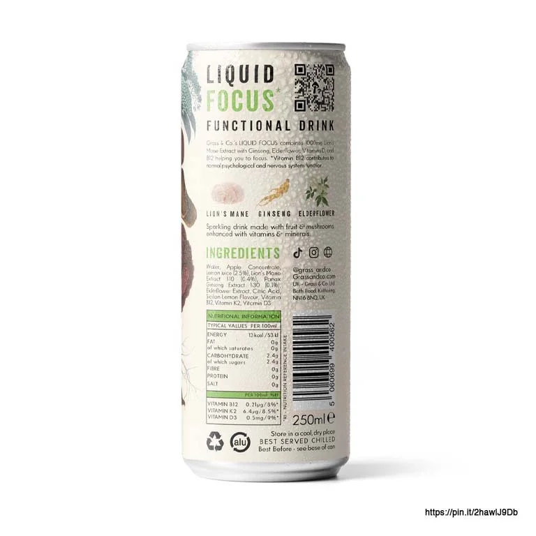 Nootropic drink label and packaging design with modern functional beverage branding