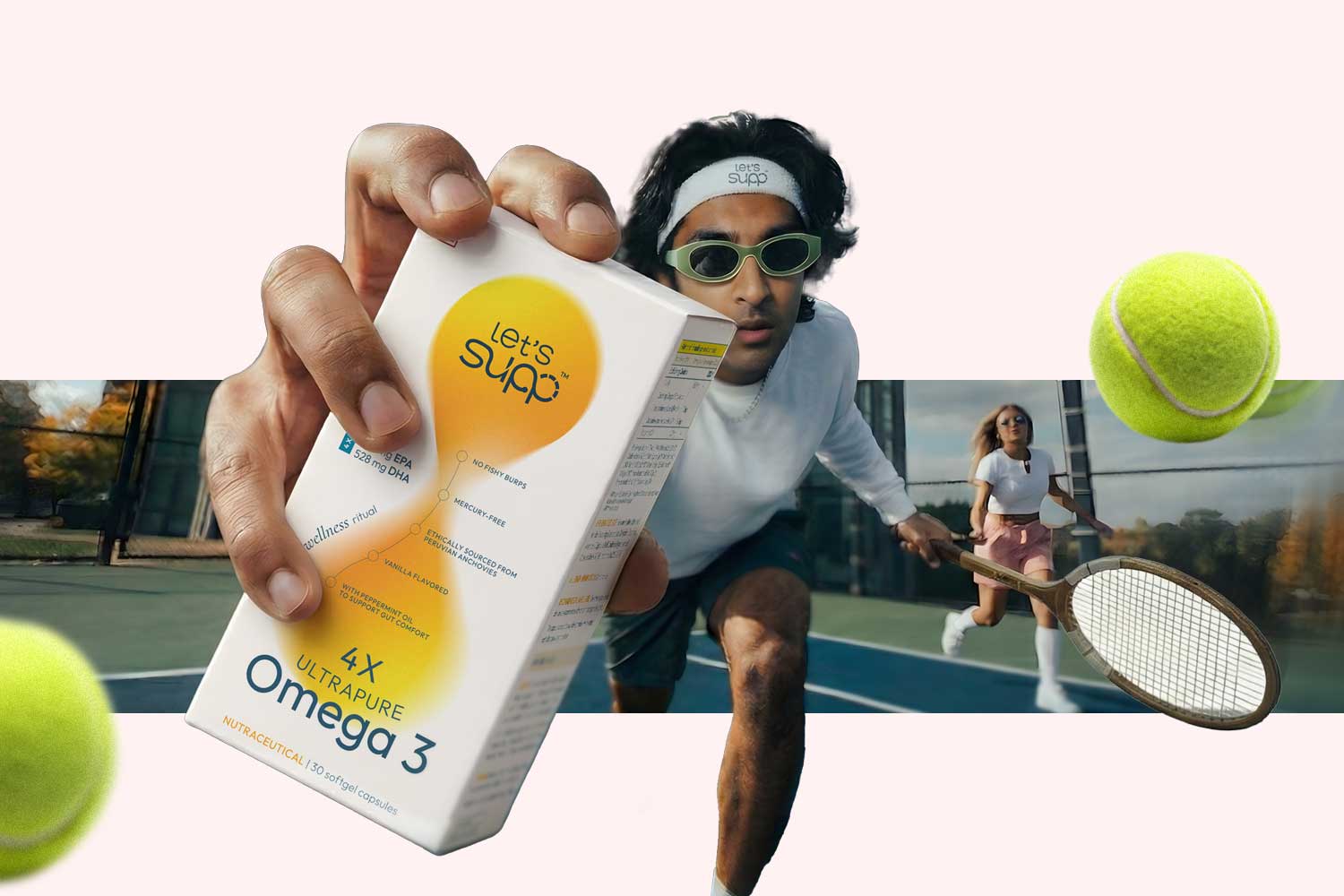 FMCG Packaging Design for Let's UP omega 3 supplement with bold, modern branding in a dynamic sports lifestyle visual