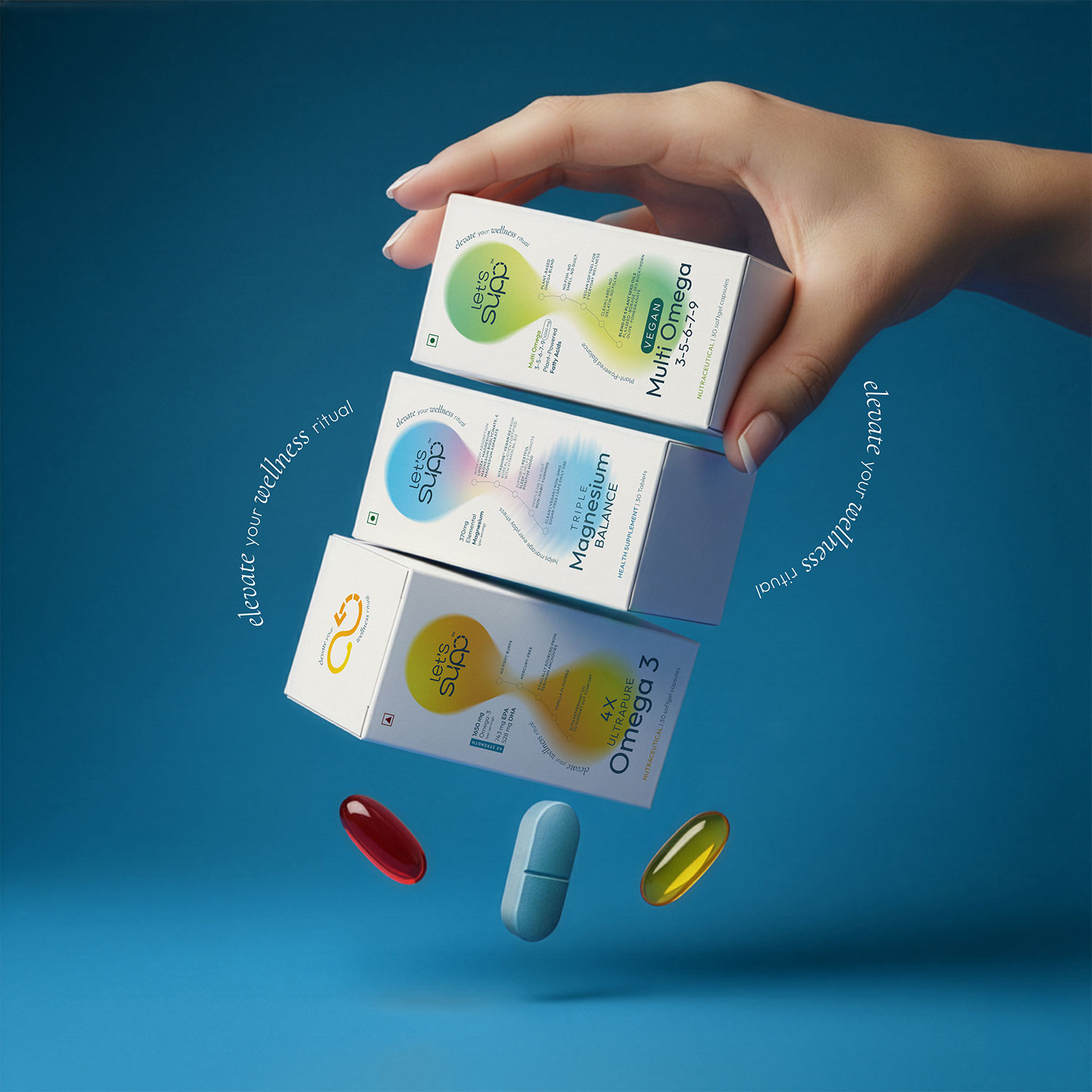 Packaging design example - Let's Supp supplement packaging by DN Designs